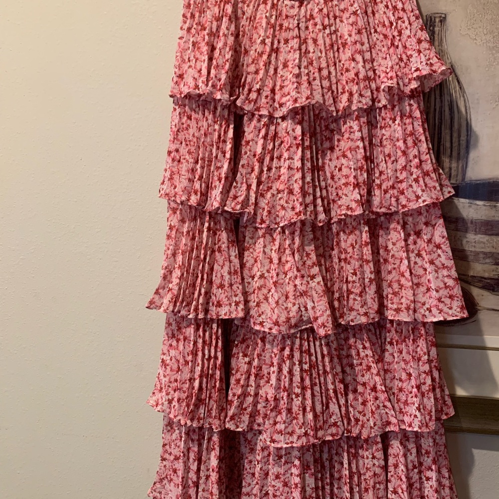 AMUR Red Floral Tiered A-Line Skirt